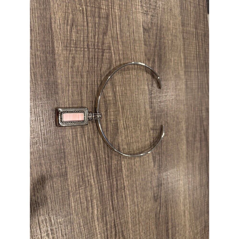 Vintage Silver Tone Neck Cuff Choker with Pink Faux Cat’s Eye Pendant